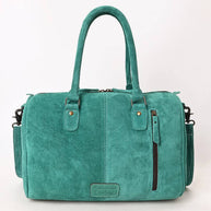 Western Suede Boot Stitch Duffel Bag, Turquoise
