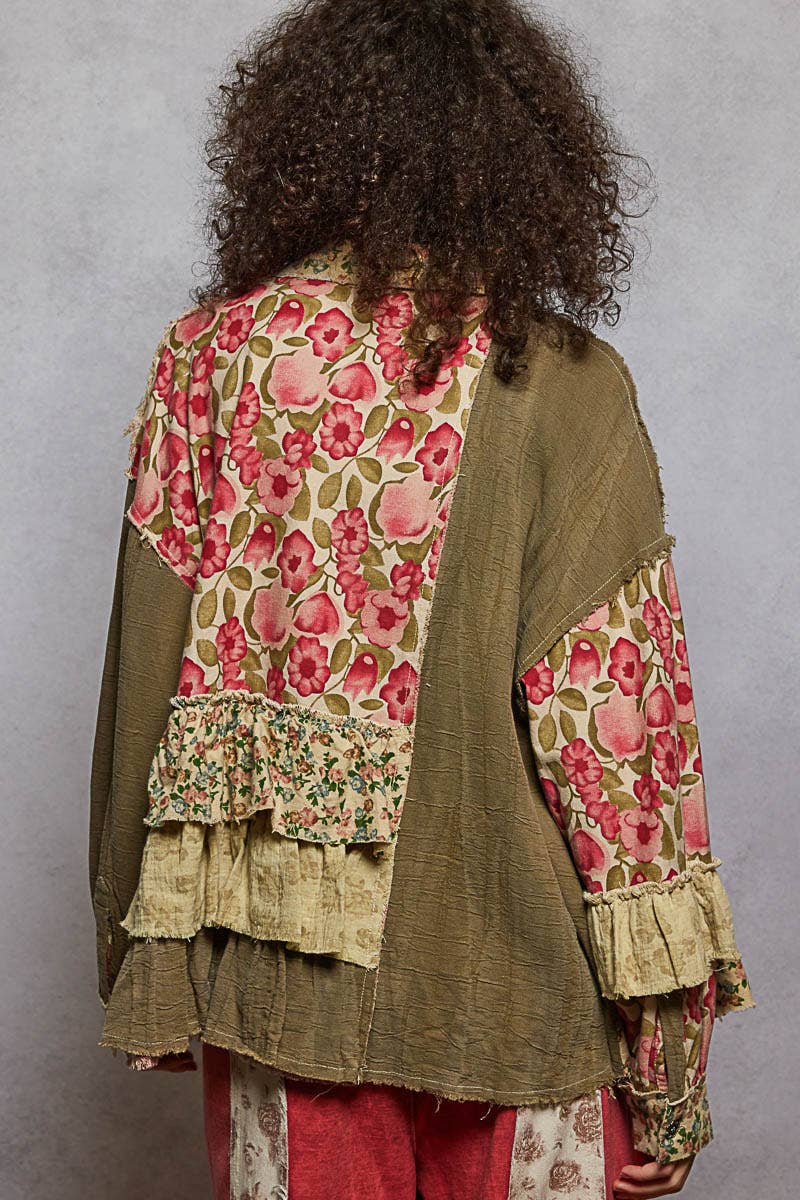 Double Gauze Patchwork Ruffle Shirt