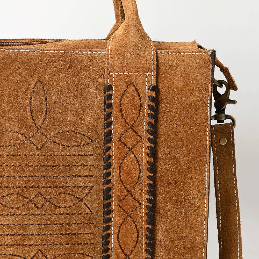 Western Leather Tote Bag with Hand-Stitched Detailing