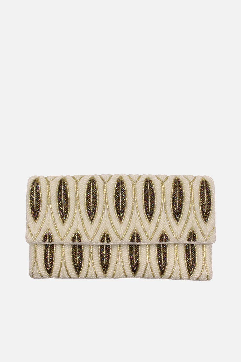Gold Feather Leaves Beaded Clutch