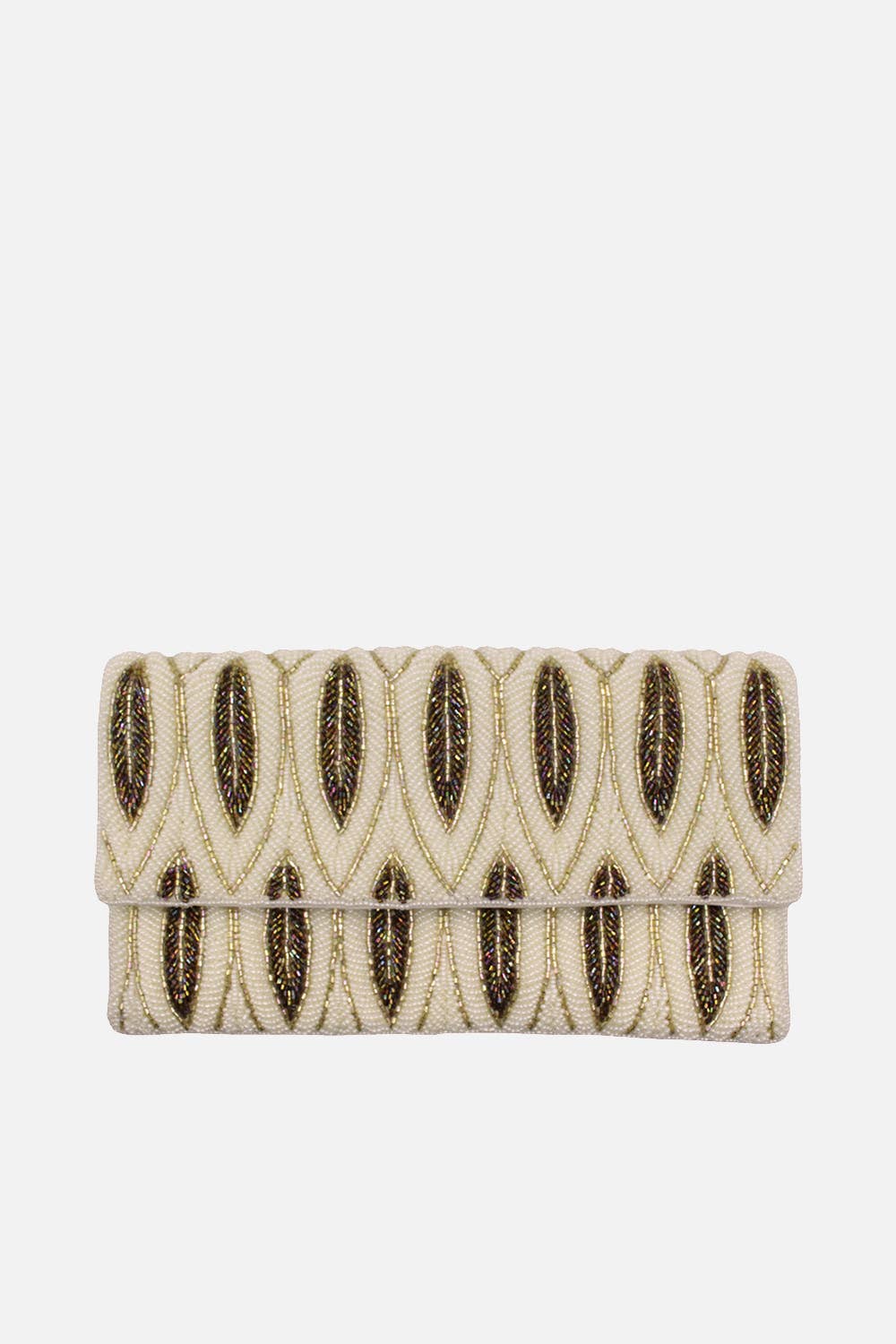 Gold Feather Leaves Beaded Clutch