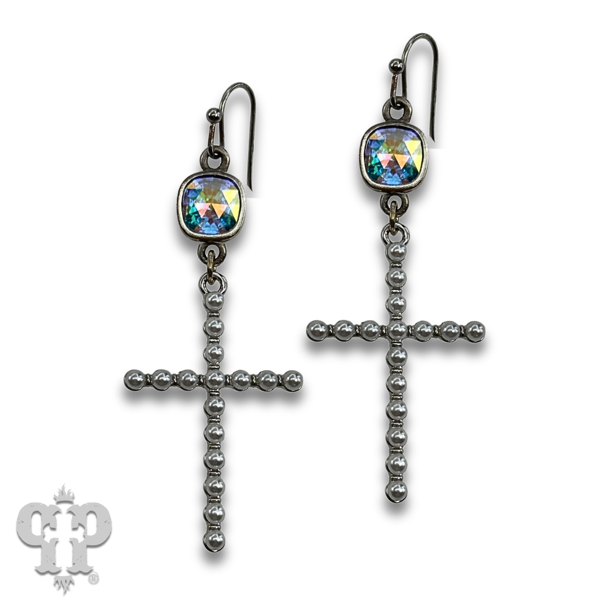 Pearl cross earring with European crystals
