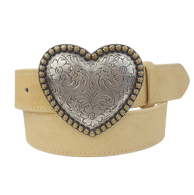 Western Heart Buckle with Black Suede Belt