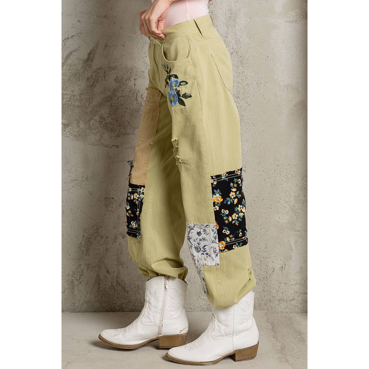 Embroidered Patchwork detail Jogger Pants