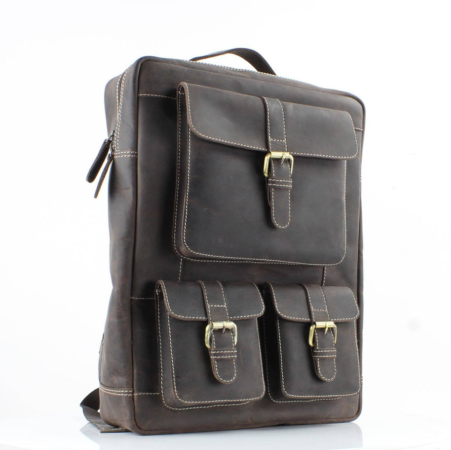 Hunter Leather Backpack with Front Pockets