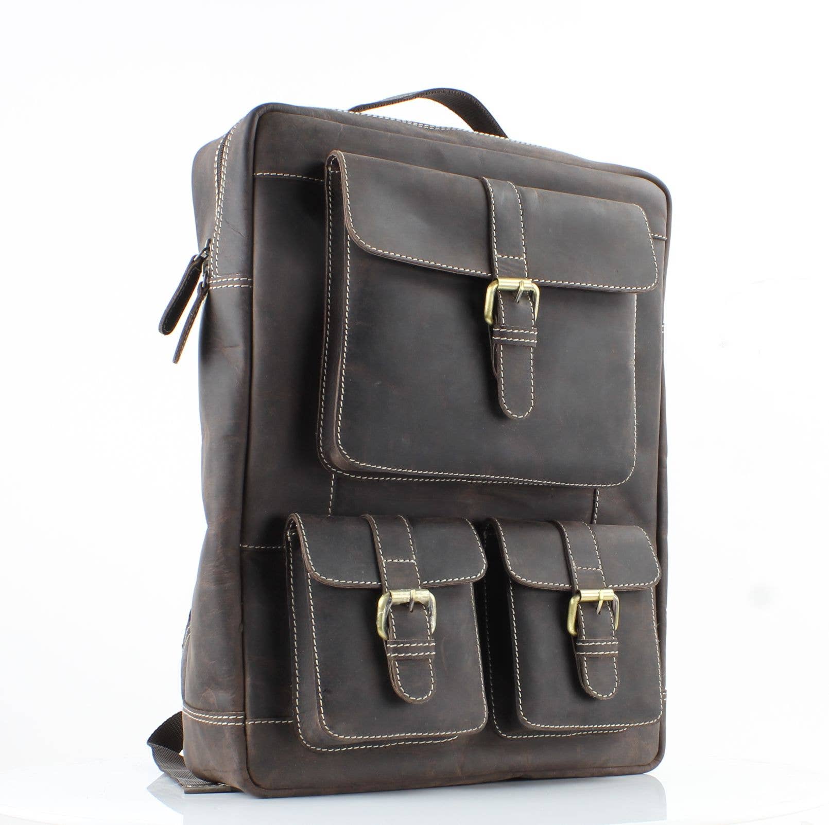 Hunter Leather Backpack with Front Pockets