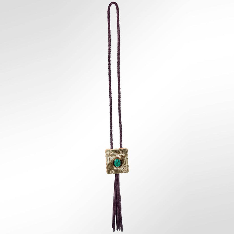 Braided Leather Bolo Silver Concho