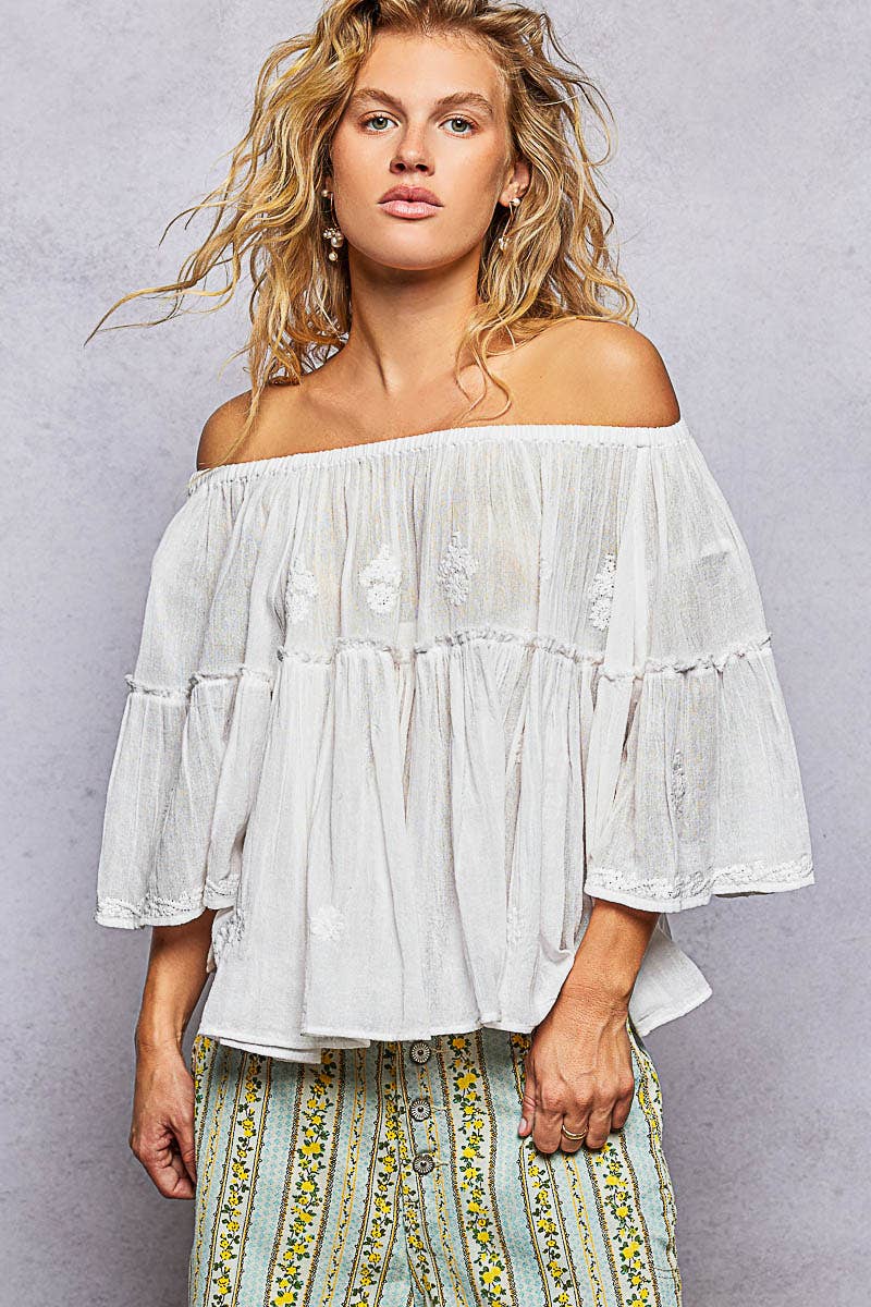 Off Shoulder Bell Sleeve Blouse