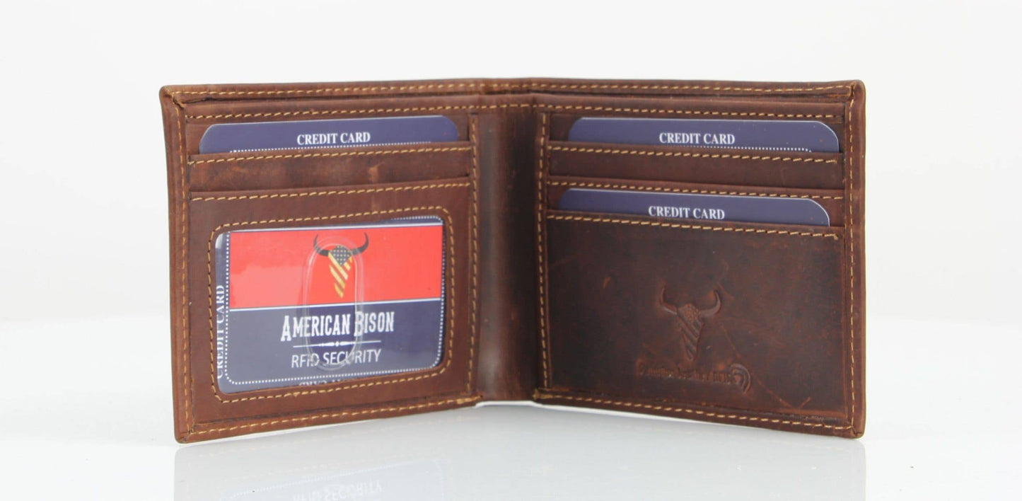 American Bison RFID Leather Bi Fold Wallet