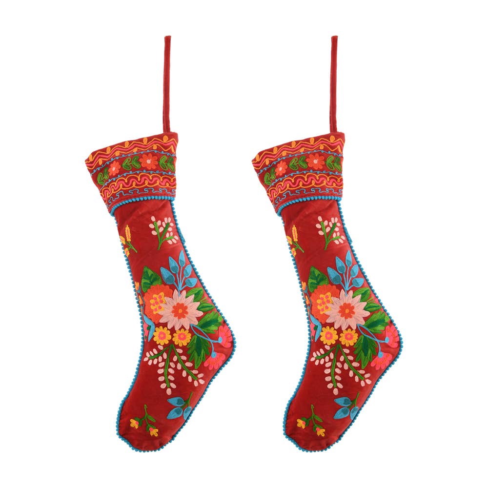Embroidered Christmas Stocking, Red