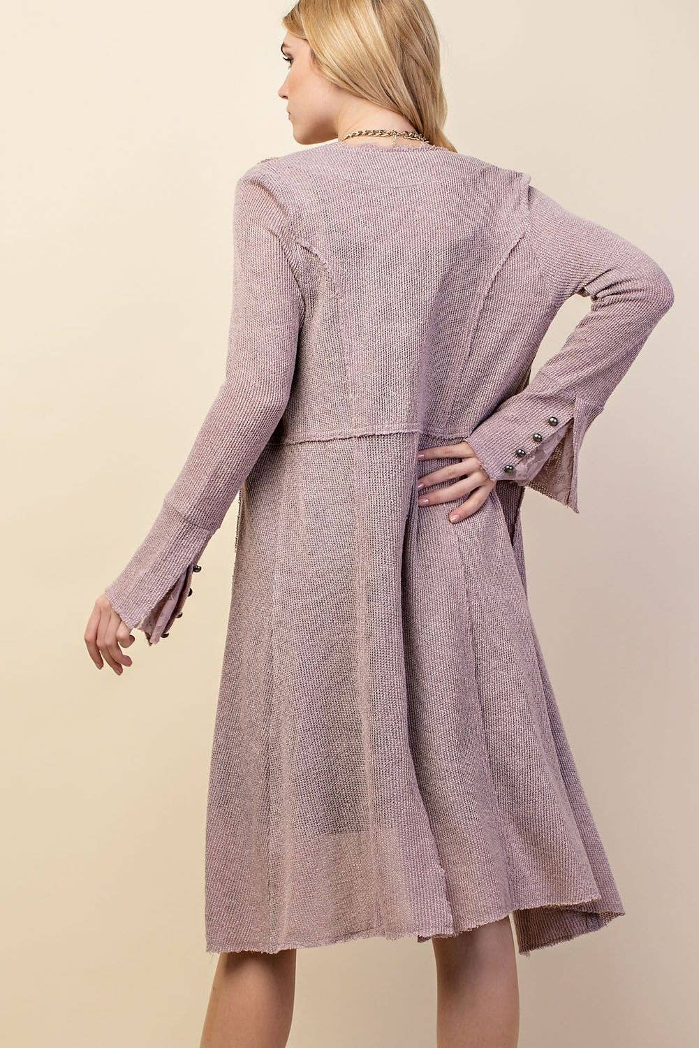 Knit Long Jacket / Cardigan With Buttons and Bell Sleeves, S-3X