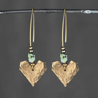 Hammered Brass Heart & Turquoise Jasper Earrings