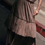 Faux Suede Tiered Maxi Skirt