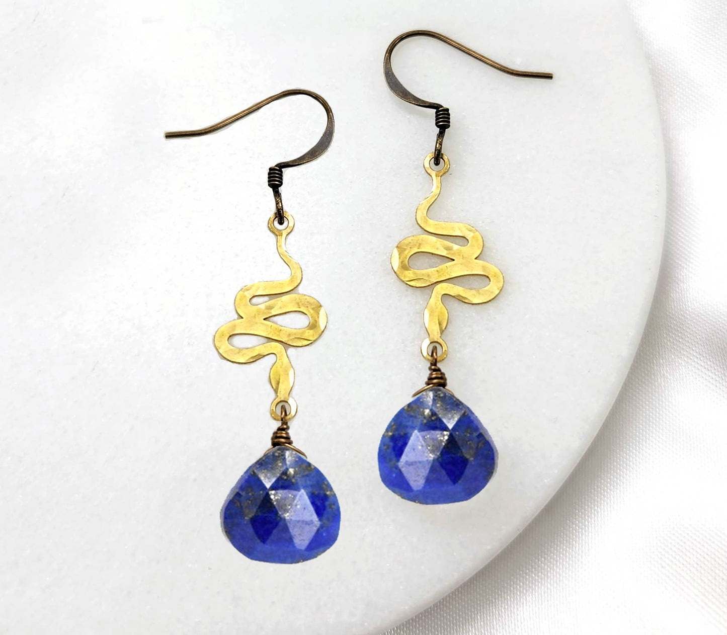 Dainty Hammered Snake Gemstone Earrings in Multiple Colors