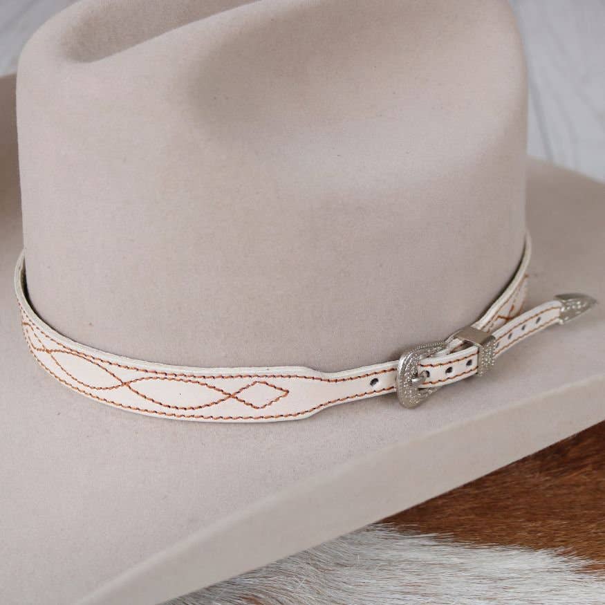 Bone White Leather Boot Stitch Hat Band