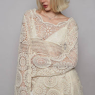 Round Neck Long Sleeve Elongated Crochet Top