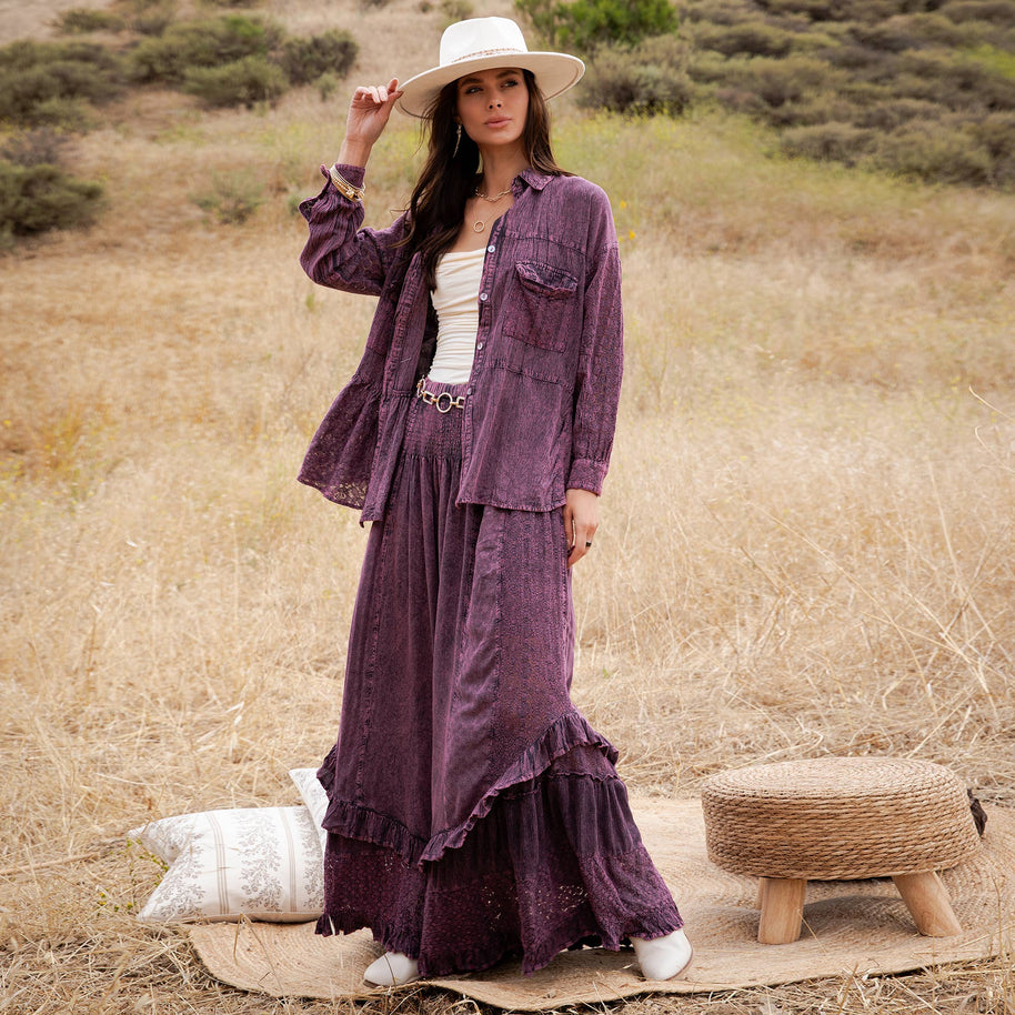 Mineral Wash Lace Tiered Ruffle Pants