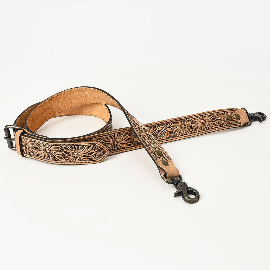 Tooled Floral Leather Sling Bag Strap ADBT144