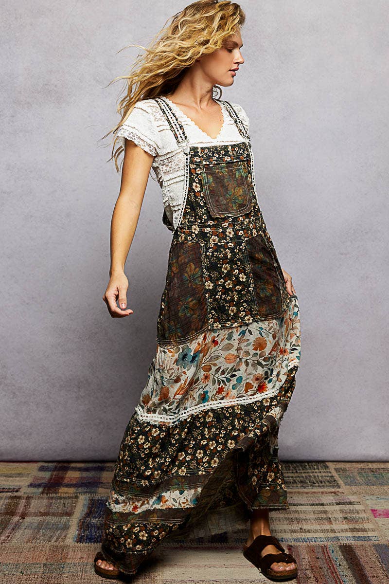 Floral Suspender Dress, Black