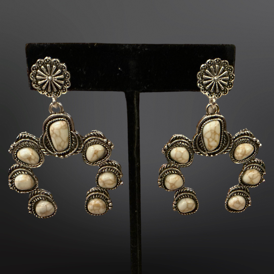 Faux Turquoise Naja Squash Blossom Earrings