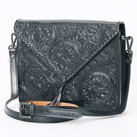 Embossed Leather Envelope Bag, Black
