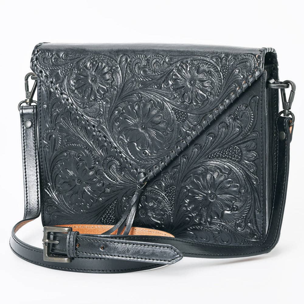 Embossed Leather Envelope Bag, Black