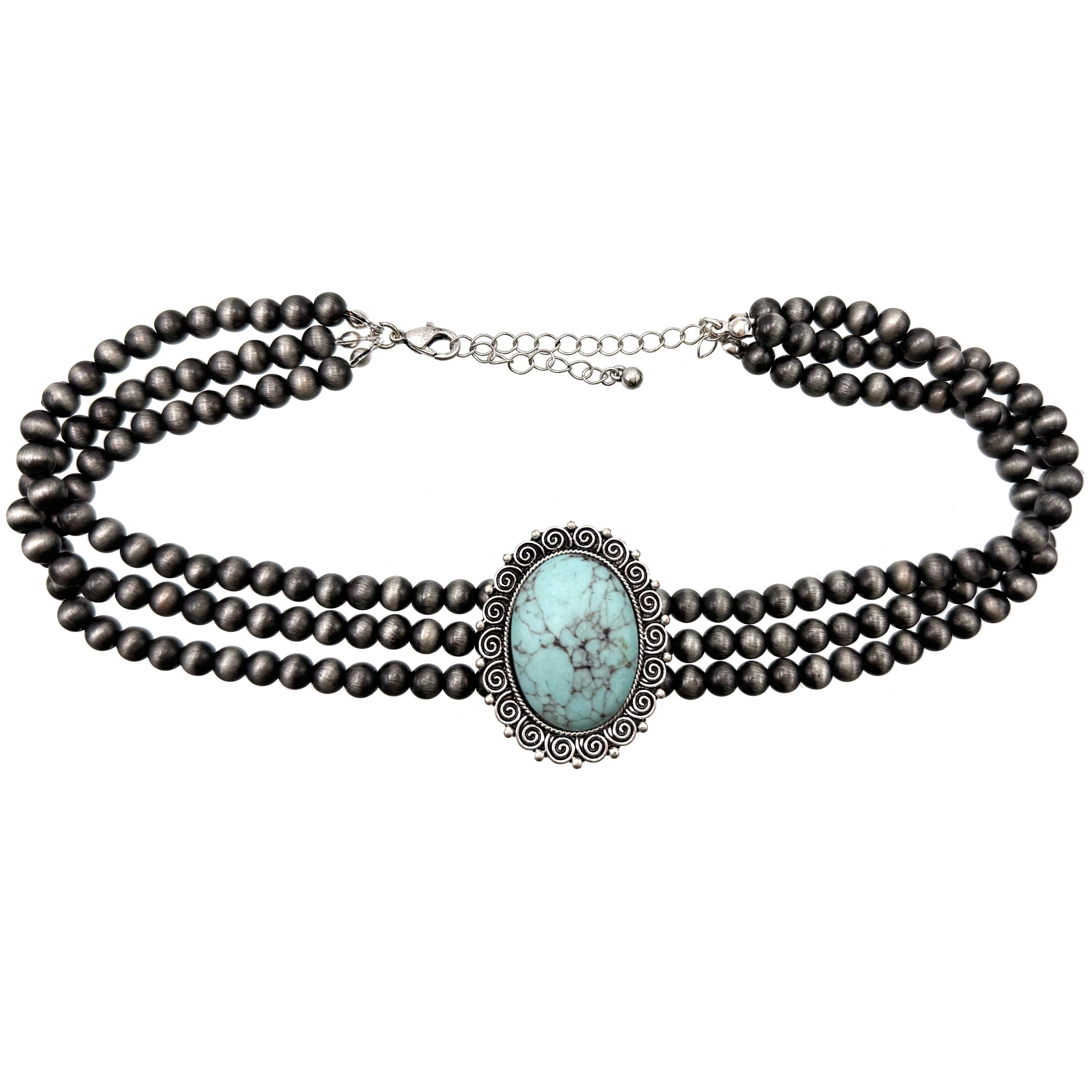 Bohemian Western Oval Turquoise Choker Necklace