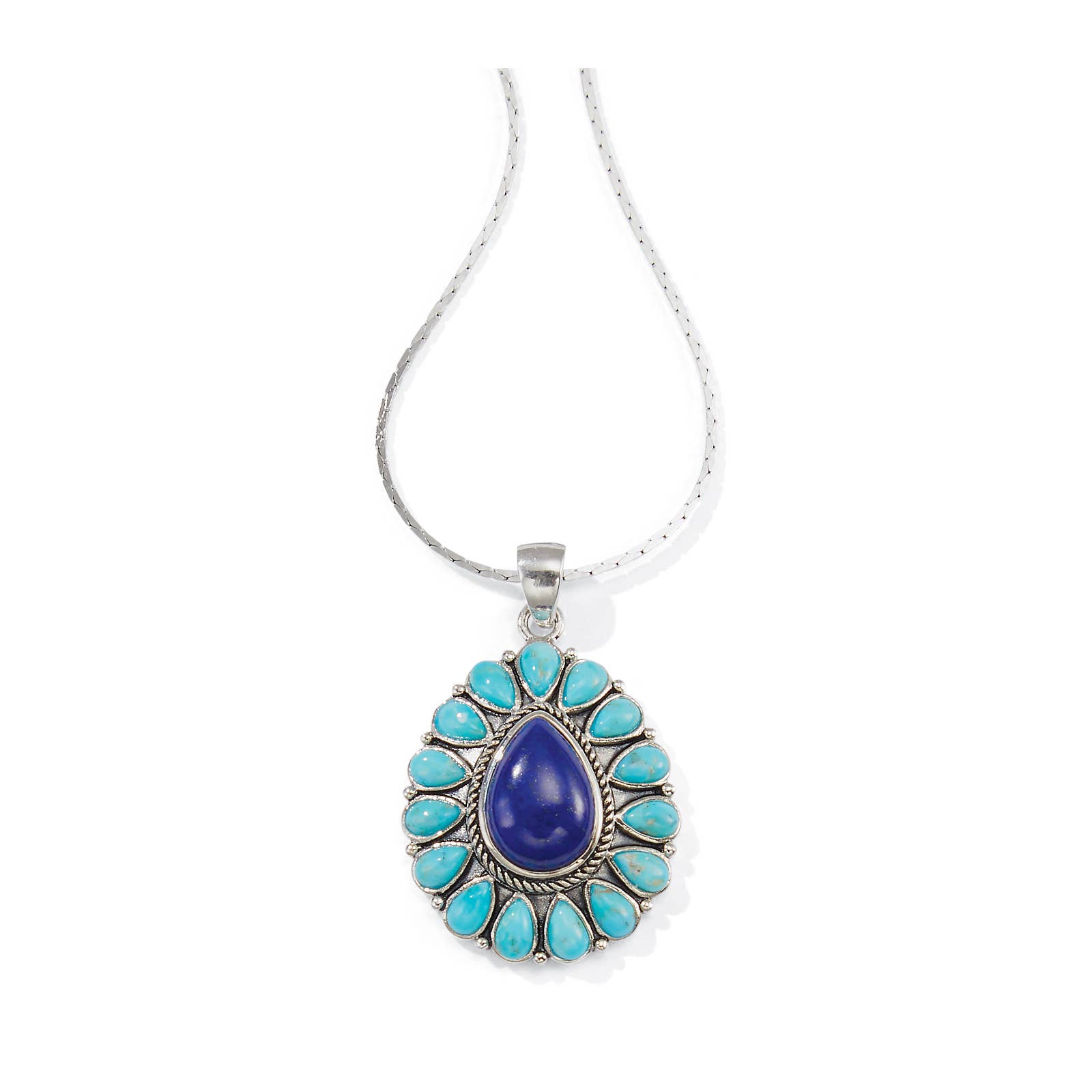 Sterling Silver Teardrop Lapis & Turquoise Pendant