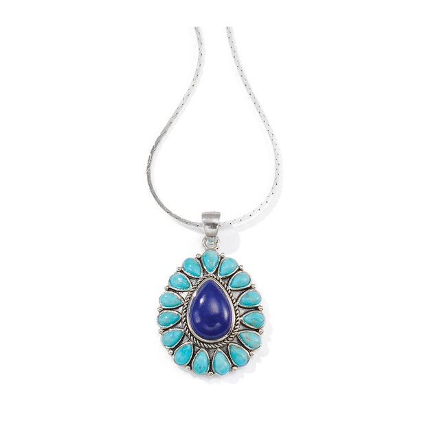 Sterling Silver Teardrop Lapis & Turquoise Pendant