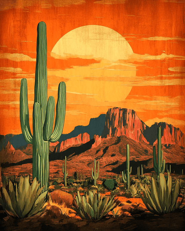 Vintage Sonoran Desert Landscape - Southwestern  Art Prints