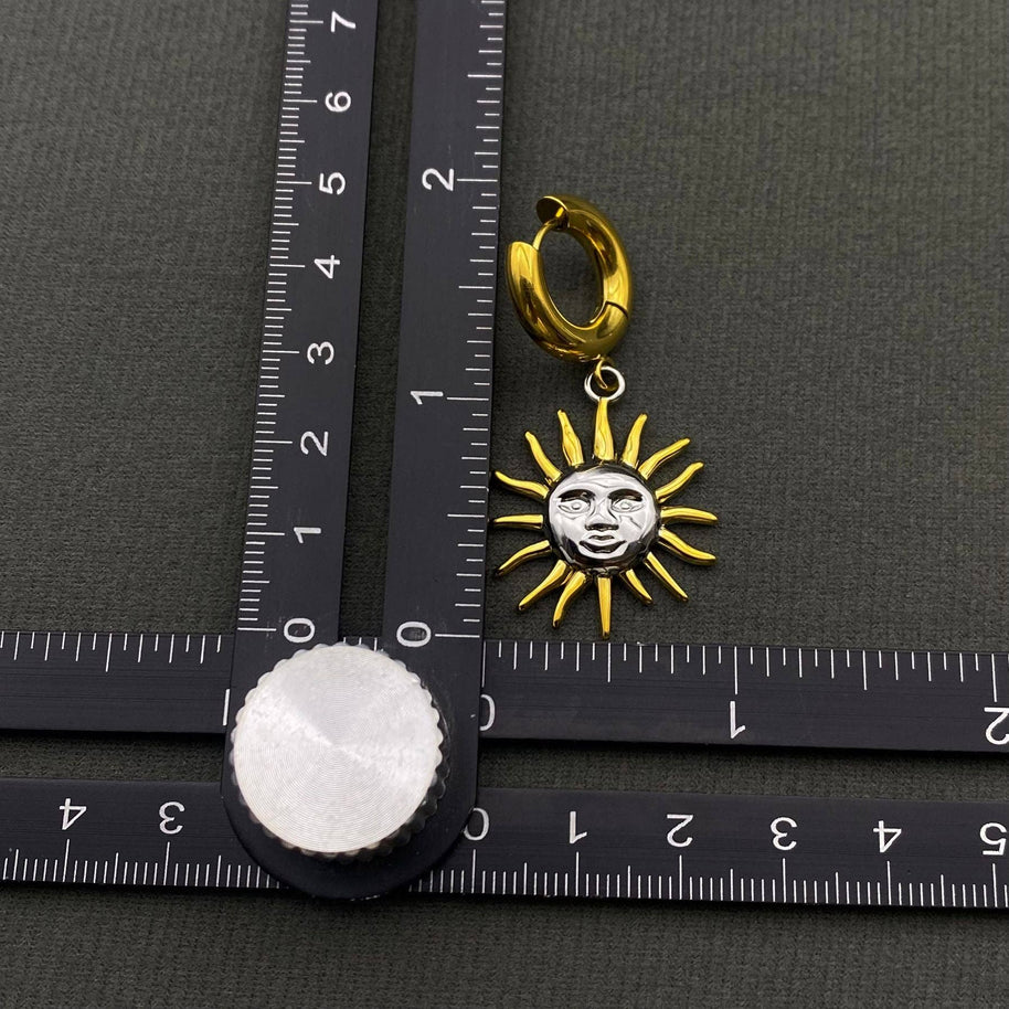 18K GP S.Steel Sun Charm Huggie Earrings
