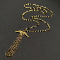 Bird Fringe 18K GP S Steel Long Chain Necklace