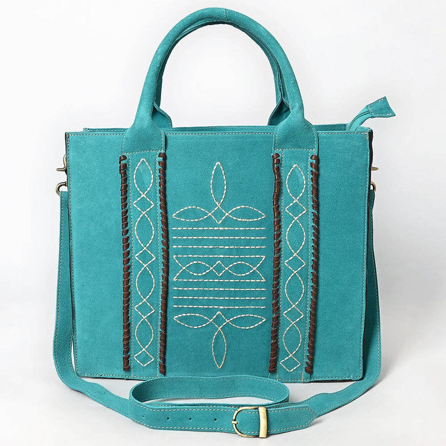 Western Leather Tote Bag with Hand-Stitched Detailing