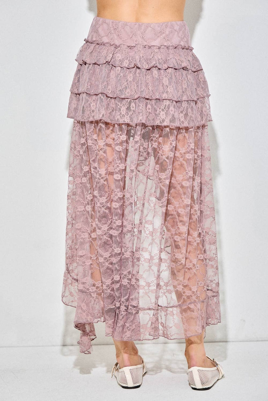 Lace Ruffle High-Low Skirt, Coco