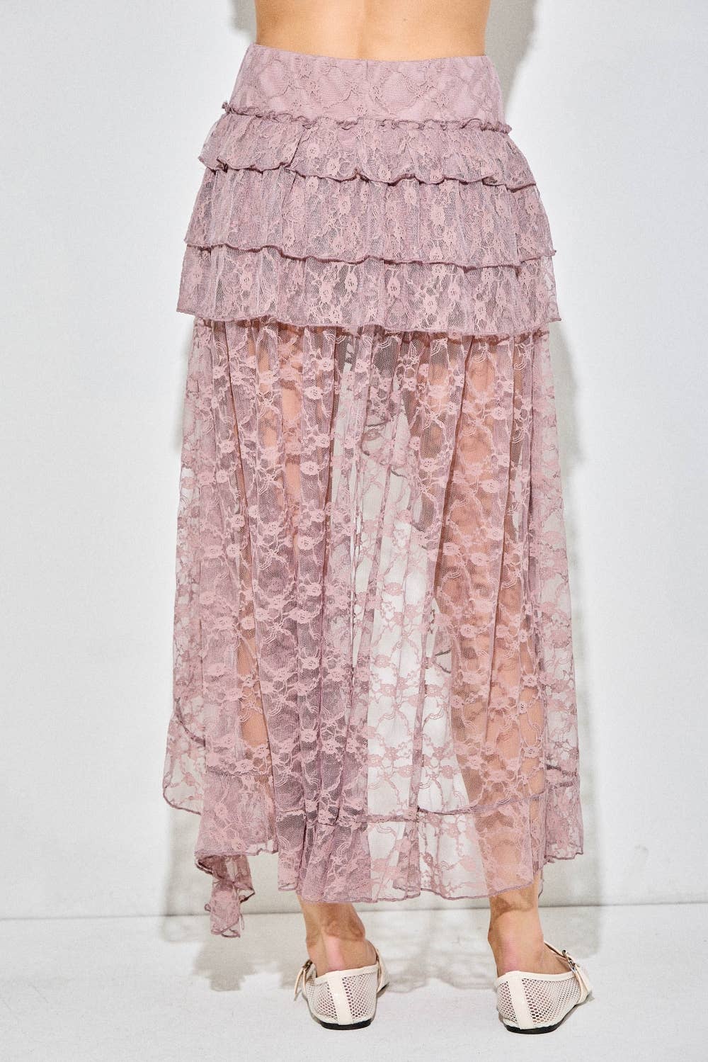 Lace Ruffle High-Low Skirt, Coco