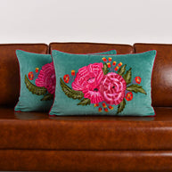 Green Velvet Floral Pillow
