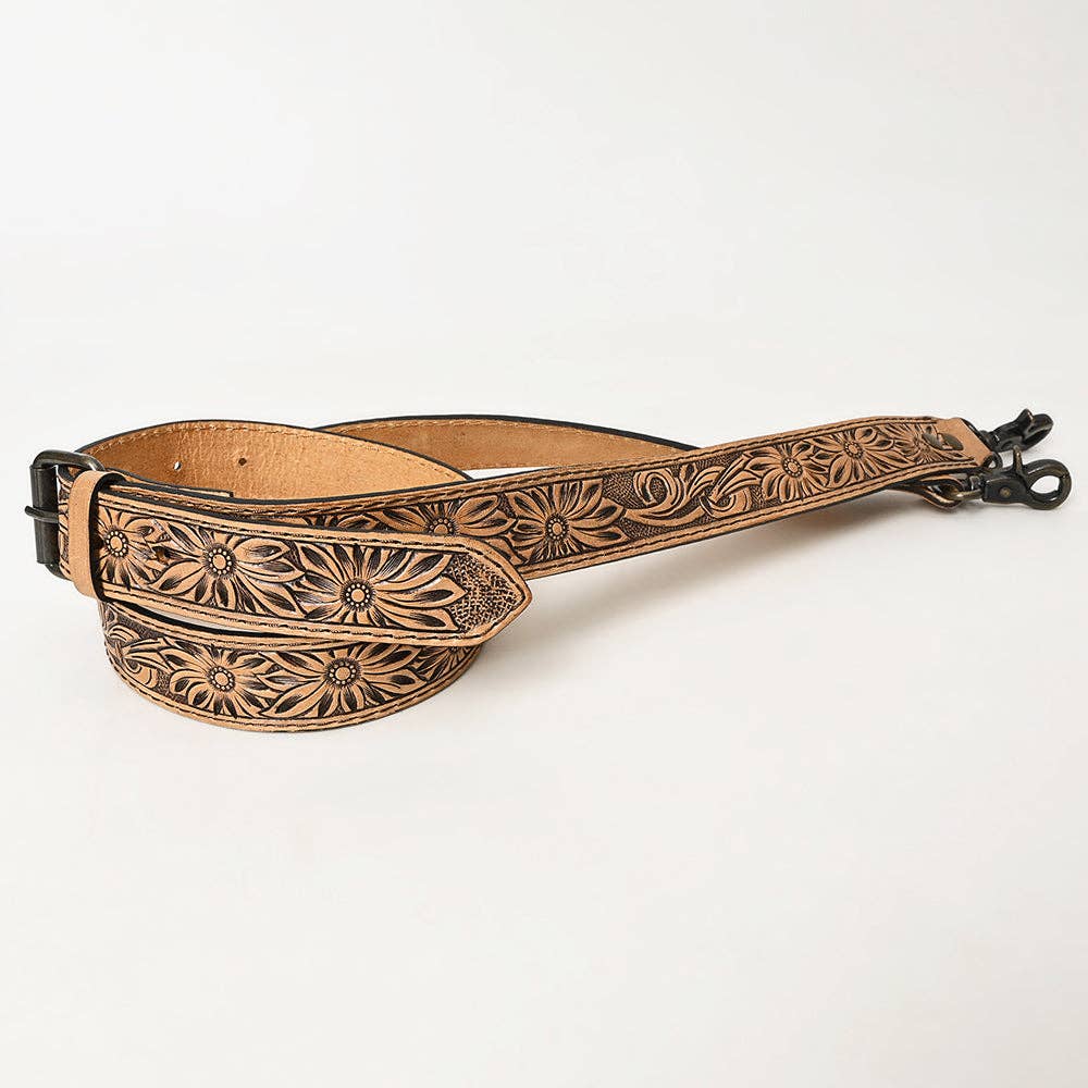 Tooled Floral Leather Sling Bag Strap ADBT144