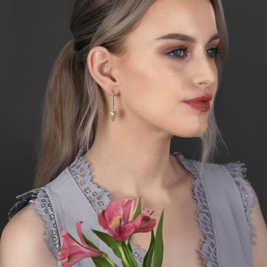 Bar Top Classic Semi Precious Triangle Drop Earrings