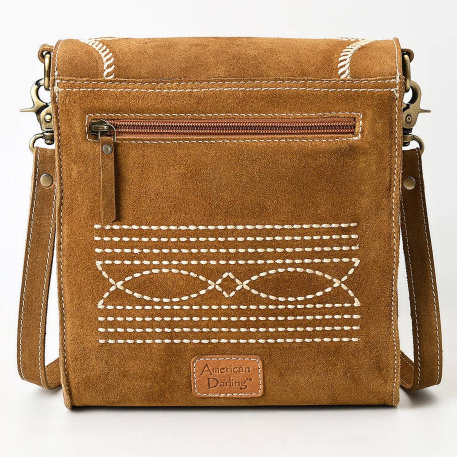 Western Flap Crossbody Bag with White Rope & Floral Stitch