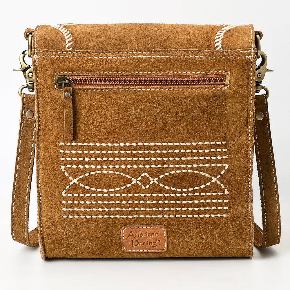 Western Flap Crossbody Bag with White Rope & Floral Stitch