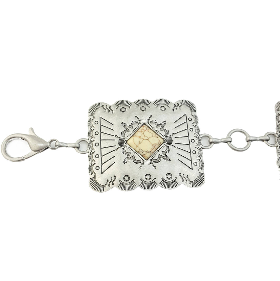 Western Silver Rectangular Concho Chain belt with stones