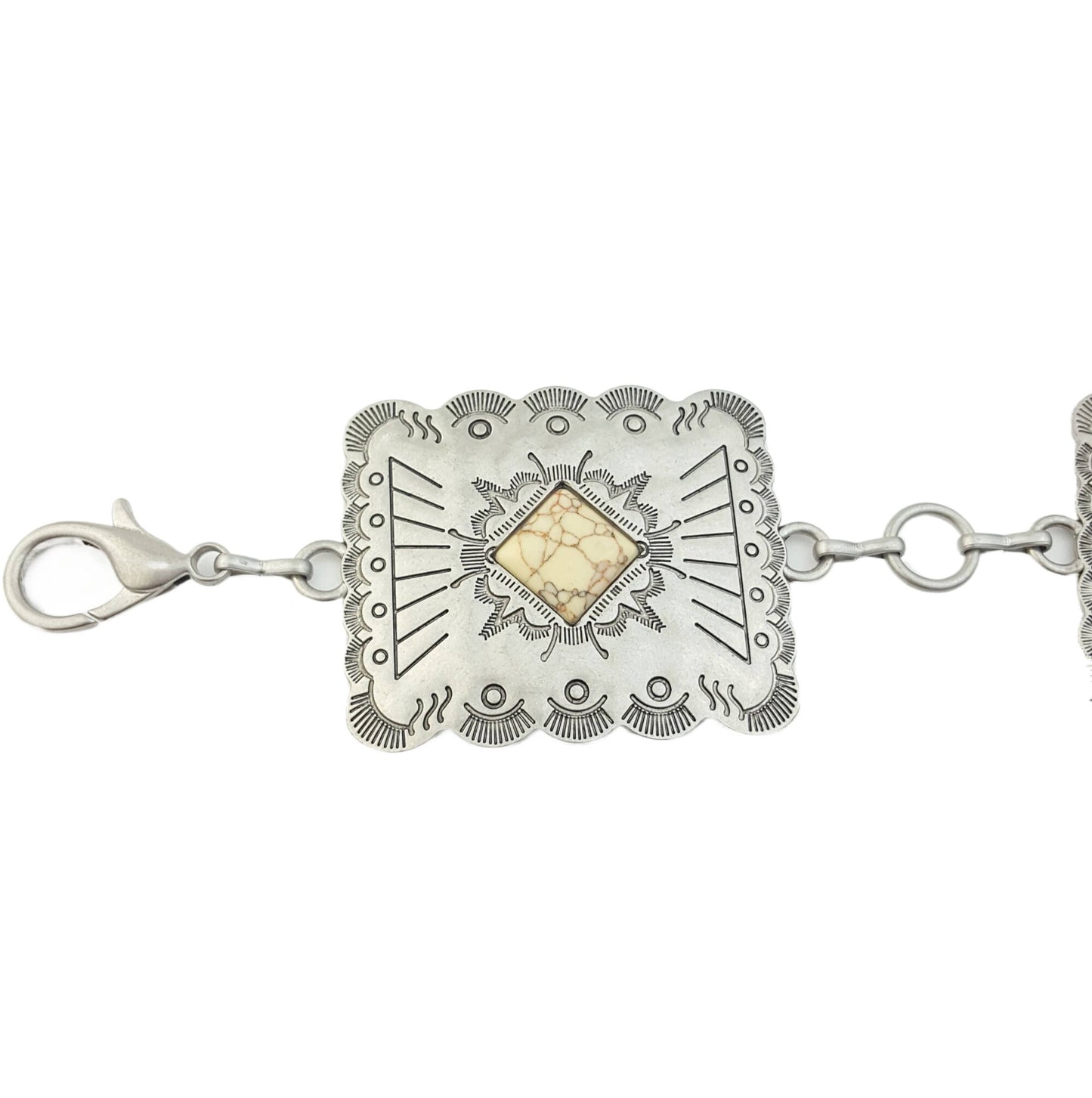 Western Silver Rectangular Concho Chain belt with stones