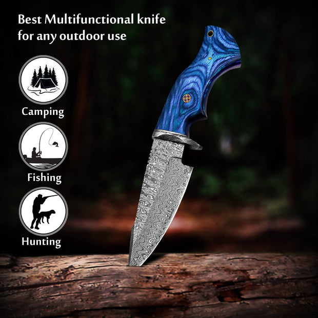 10" Handmade Damascus Knife Blue Handle