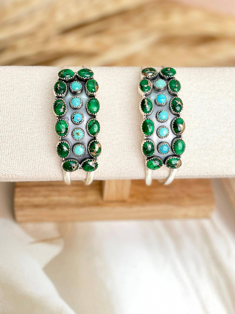 Irish Green Dahlia & Kingman Turquoise Adjustable Cuff Bangles sno 19