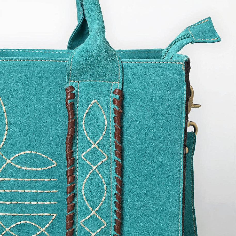 Western Leather Tote Bag with Hand-Stitched Detailing