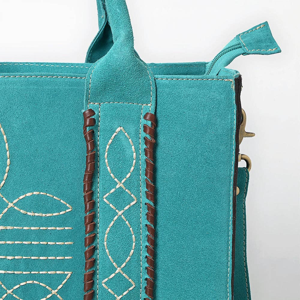 Western Leather Tote Bag with Hand-Stitched Detailing