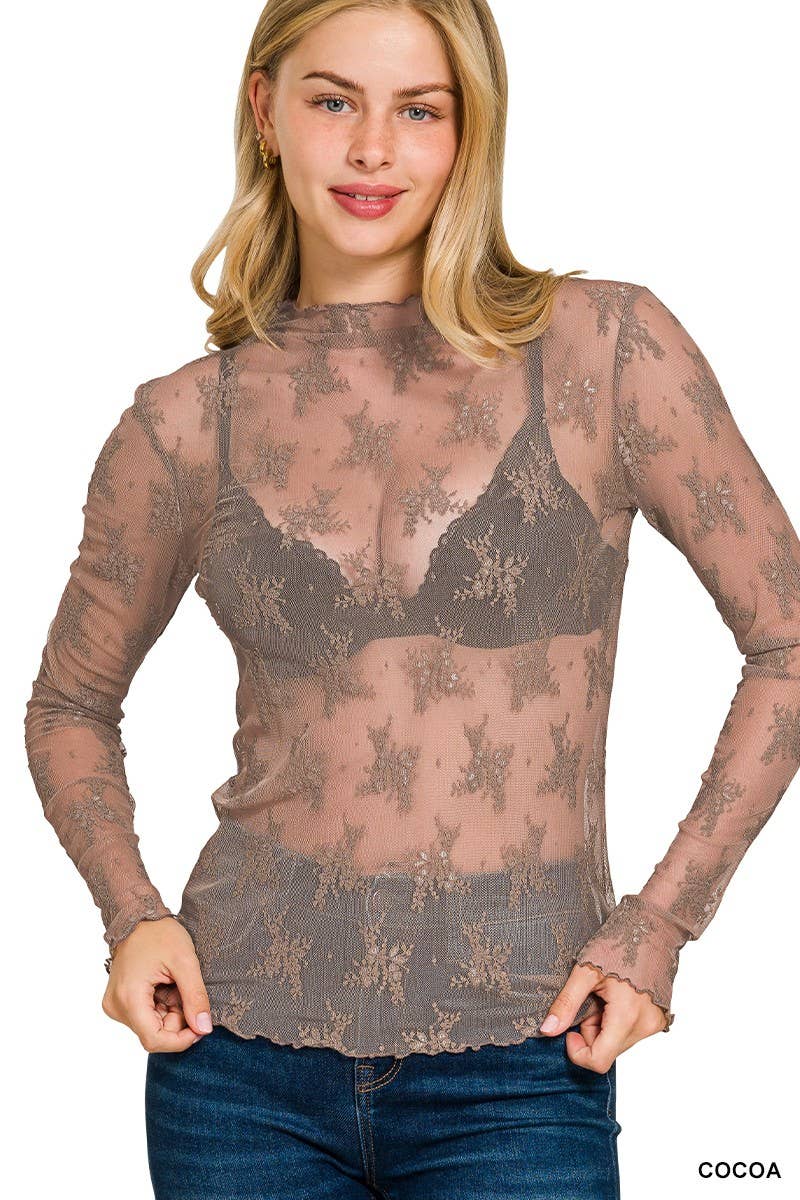 Lace Long-Sleeve Layering Top, Several Colors