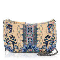 Mediterranean Mood Blue & Cream Floral Beaded Crossbody Bag