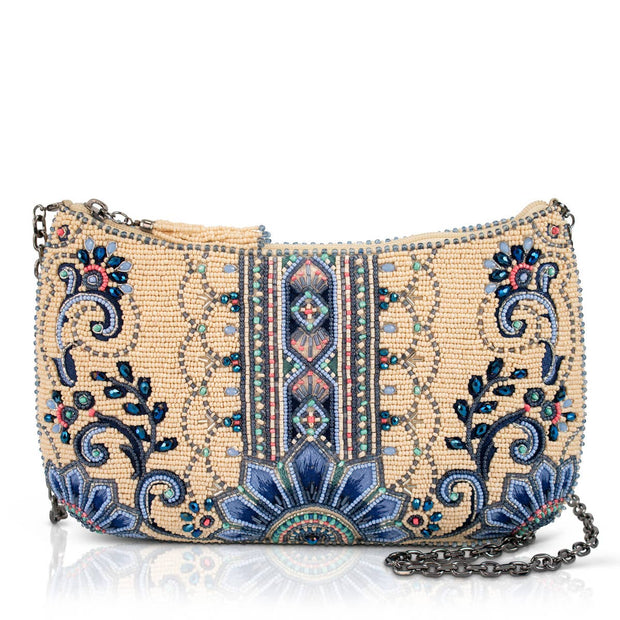 Mediterranean Mood Blue & Cream Floral Beaded Crossbody Bag