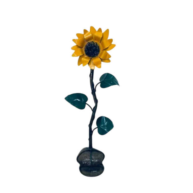 Metal Sunflower with Rock Base